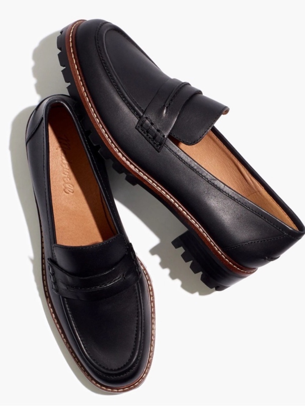 Madewell The Corinne Women 6 Black Leather Slip On Chunky Lug Sole Loafers Shoes